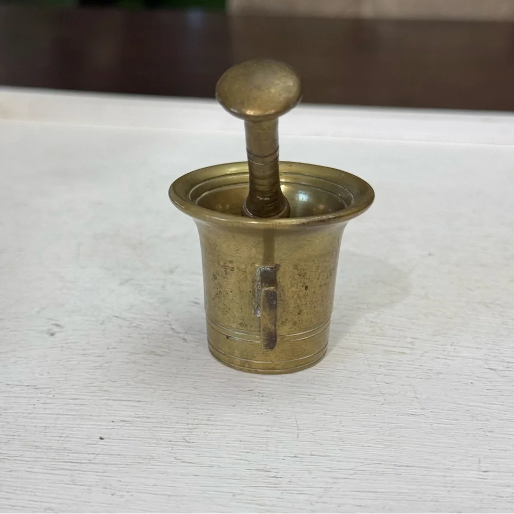 Antique Brass Mortar & Pestle Pharmacy Apothecary Heavy Great Patina - Picture 2 of 12